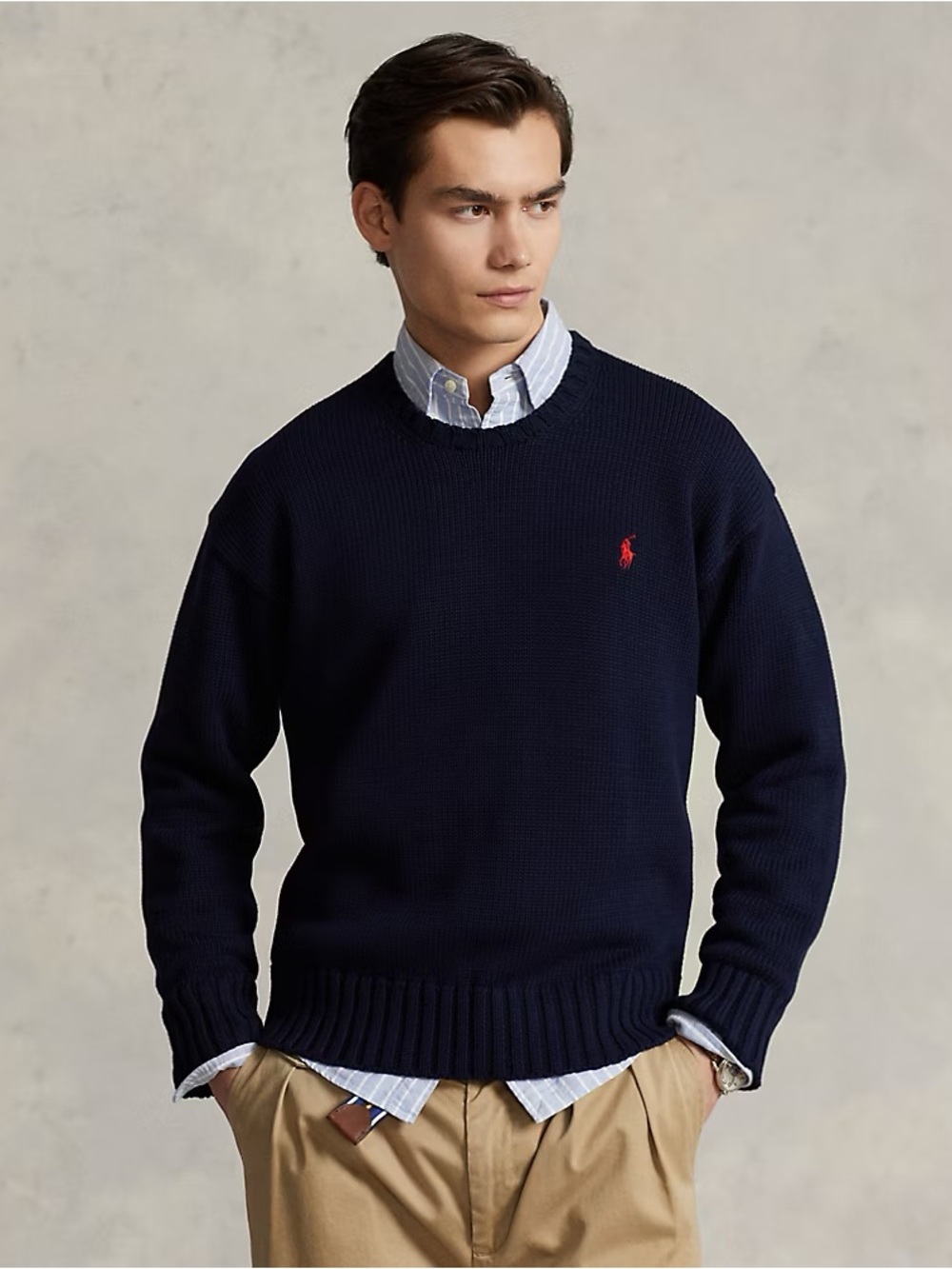 VINTAGE Polo Ralph Lauren Men's Medium Navy Knit Crewneck Sweater